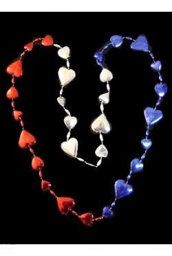 36in Metallic Red/ Blue/ Silver Section Heart Beads