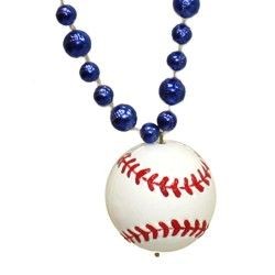 33in 10mm Assorted Metallic Red/ Blue/ Silver Baseball Beads w/Plastic Baseball