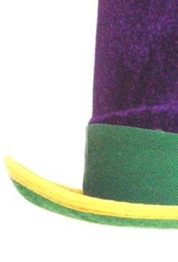 5 1/4in Tall Purple Green Yellow Velvet Top Hat W/1 1/4in Brim
