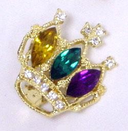 Purple/ Green/ Gold Rhinestone Crown Clip On Earrings