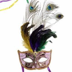 Paper Mache Masquerade Masks: Purple, Green, or Gold Feathered Masks