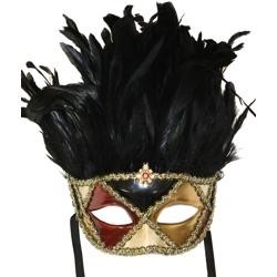 Assorted Paper Mache Domino Venetian Masquerade Mask with Coque Feathers