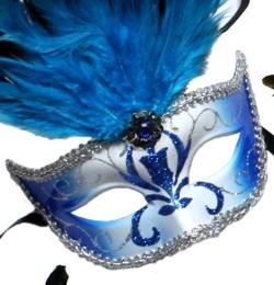 Paper Mache Masks: 6 Assorted Colors Venetian with Coque Feathers