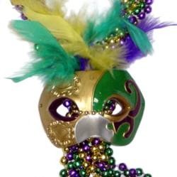 60in Purple Green Gold Braided Beads w/ MG Half Mask