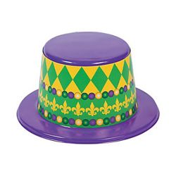 4 1/4in Tall Plastic Purple/ Green/ Gold Mardi Gras Hats w/ Fleur-de-lis Design