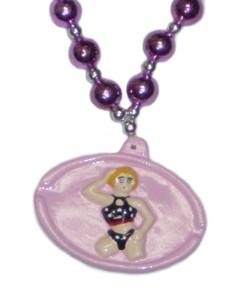 42in Metallic Pink Hot Lady Racing Bead w Baby Pink Flag/ Medallion