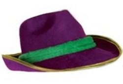 5 1/2in Tall Mardi Gras Vel-Felt Fedora Hat W/3in Brim