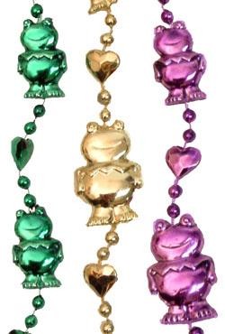 38in Metallic Purple/ Green/ Gold Standing Frog Beads 