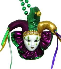 36in 7mm Assorted Metallic Purple/ Green/ Gold Beads w/ Mardi Gras Jester Hat Doll Face