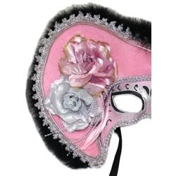 Deluxe Plastic Masquerade Masks: Ladies Pink Pirate with Tricorn Hat