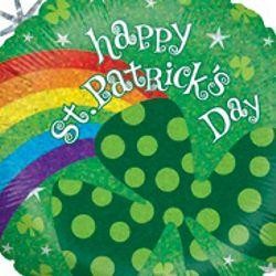 18in Tall St Patrick Rainbow Clover Holographic Mylar Balloons 