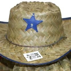 14 1/2in x 13in Straw Sheriff/Cowboy Hats Comes in an Assortment of Red and Blue Trim