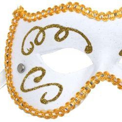Eye Masks: White Venetian with Gold Glitter Scrollwork
