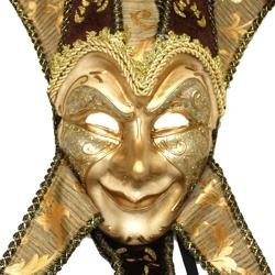 Brown Hand Painted Paper Mache Venetian Jester Masquerade Mask