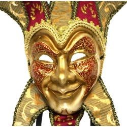Burgundy Hand Painted Paper Mache Venetian Jester Masquerade Mask