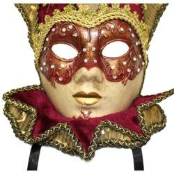 Paper Mache Mask: Burgundy Venetian Masquerade Mask
