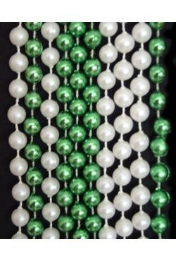 7mm 33in Green and White Pearl Mix Mardi Gras Beads 