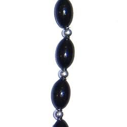 Black Football Shaped Necklace Bracelets and Earrings Bead Set with Silver Spacers