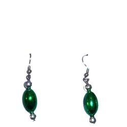 Green Football Shaped Necklace Bracelets and Earrings Bead Set with Silver Spacers
