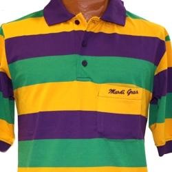 Mardi Gras Style T-Shirt W/Short Sleeve/Pocket/Collar And Embroidered Mardi Gras Words