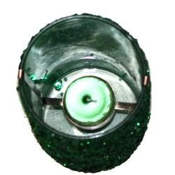 6in x 3.6in Green Sequined Glass Candle Holder With  1 1/2in Candle