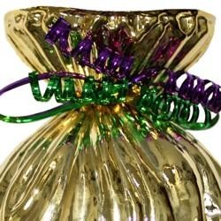7in Metallic Gold Plastic Vase with Purple and Green Curled Ribbon