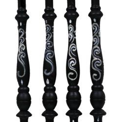 12in Long Black Painted Wooden Stick With Glittery Silver Painted Ornaments