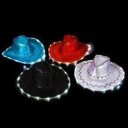 Assorted Color Sequin Cowboy Hat With Fancy Thread Work