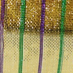 6in x 75ft Sinamay Metallic Purple/ Green/ Gold Multi Stripe Mesh Ribbon/ Netting