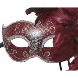 Feather Masks: Dark Red Venetian Mask with Feathers