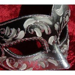 Assorted Venetian Hand Painted Paper Mache Masquerade Mask with Silver Glittery Scrollwork and Rhinestones