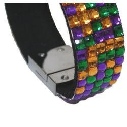 7.5in Long x 0.75in Wide Mardi Gras Gemstone Grid Bracelet