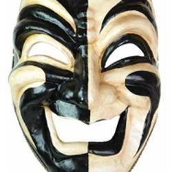 Jumbo Masks: Black and Gold Paper Mache Comedy Venetian 