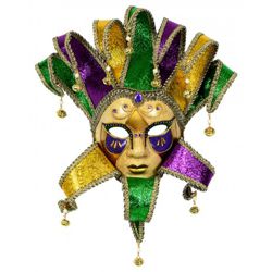 Mardi Gras Hand Painted Paper Mache Venetian Female Jester Masquerade Mask