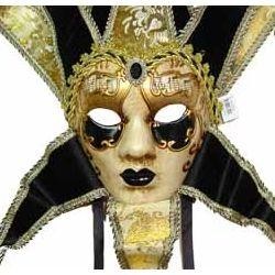 Black and Gold Venetian Jester Masquerade Mask
