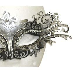 Venetian Masks: Black and Silver with Silver Laser Cut Metal