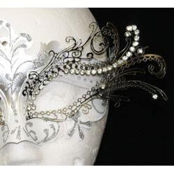 Venetian Masquerade Masks: White and Silver with Silver Laser Cut Metal