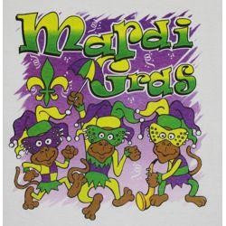 Mardi Gras Long Sleeve T-Shirt w/ Glittered Monkeys Design Large Size