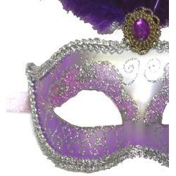 Purple Venetian Masquerade Mask with Purple Small Ostrich Feathers