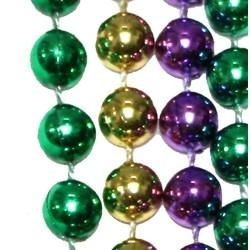 Metallic purple, green, and gold Mardi Gras throw beads