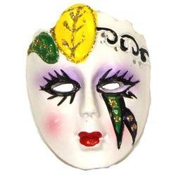 2in Tall x 1.5in Wide Hand Painted Decorative Mardi Gras Face Brooch/ Pin 