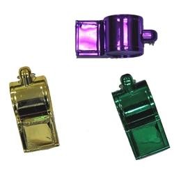 2 1/2in Metallic Purple/ Green/ Gold Whistles w/ Metal Ring