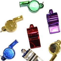 2 1/2in Metallic 6 Assorted Colors Whistles w/ Metal Ring 