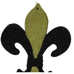 10in Tall x 7 1/2in Wide Black and Gold Glittered Fleur-De-Lis Two Sided Decoration