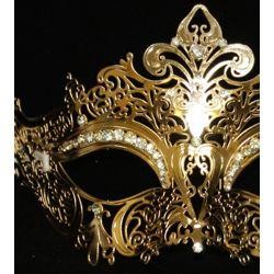 Venetian Metal Gold Laser-Cut Masquerade Mask with Rhinestones