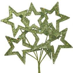 17in Long x 5in Wide Glittered Green Star Picks
