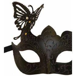 Venetian Black Eye Masquerade Mask with Glitter Accents and a Butterfly