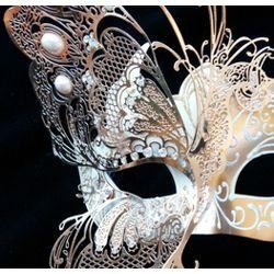 Gold Venetian Hand Painted Masquerade Mask with Gold Metal Laser Cut and Crystals