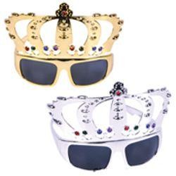 5 1/2in Tall x 8 1/2in Wide Plastic Gold/ Silver Crown Sunglasses