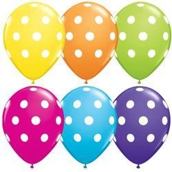 11in Bright Assorted Colored /White Polka Dotted Latex Balloons.